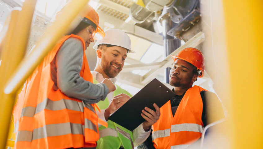 employees work together, displaying a positive company culture in the construction industry